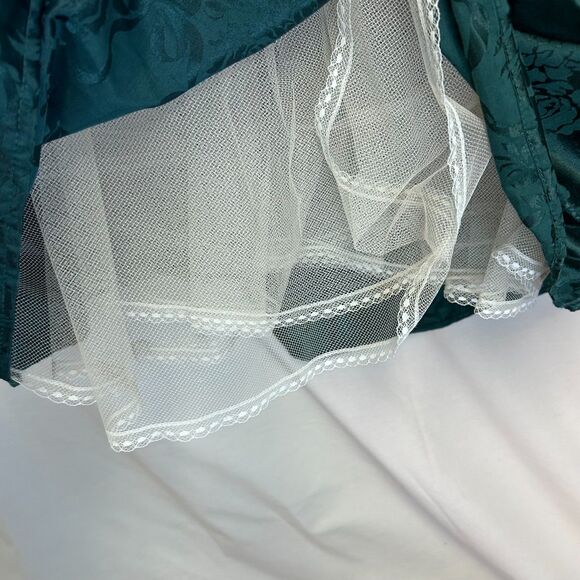 VTG 80s Jessica McClintock Green Brocade Lace Neck Formal Midi Dress Size 13/14 - Picture 9 of 14